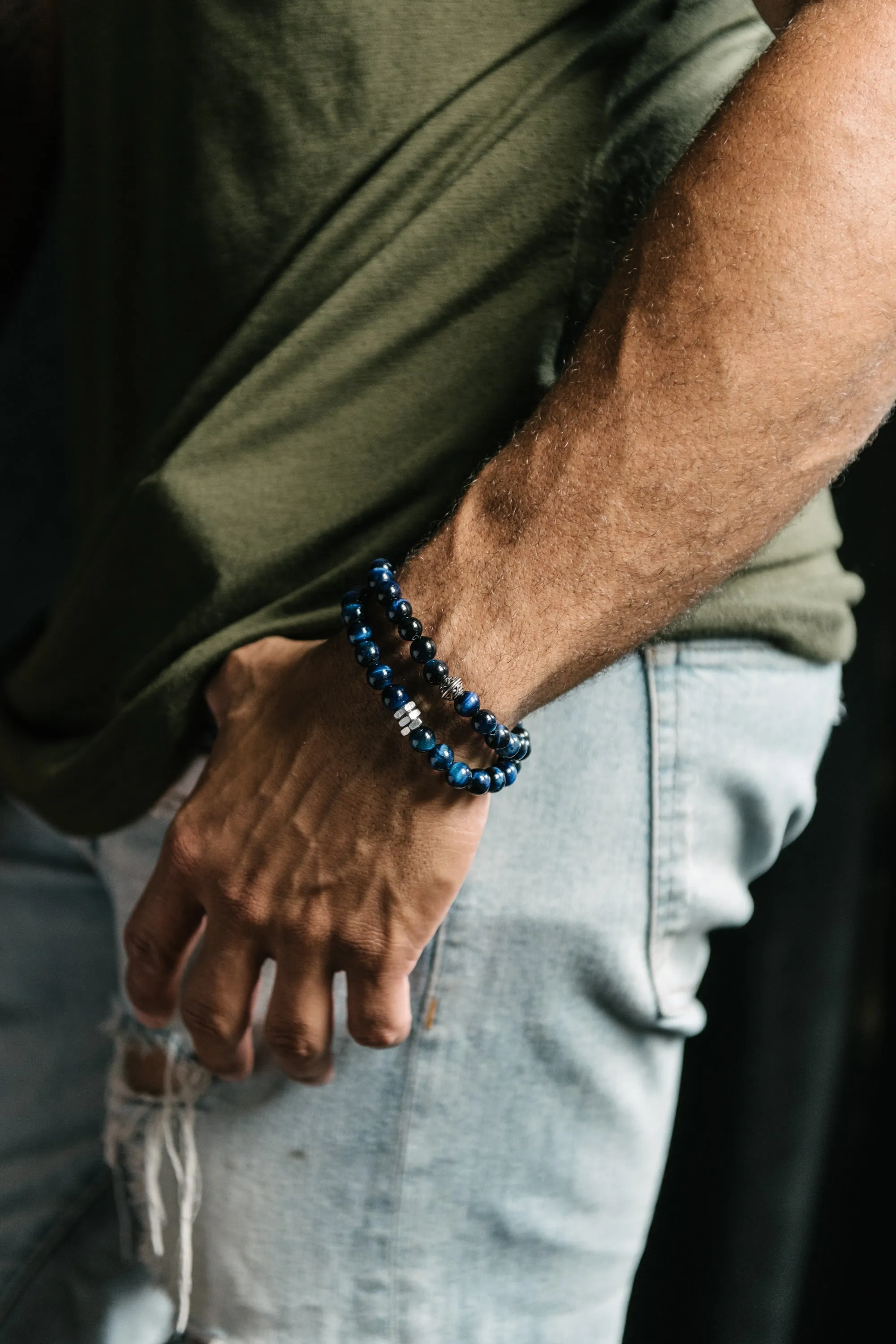Blue Tiger's Eye Beaded Bracelet