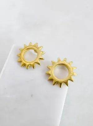 Brass Open Sun Stud Earrings