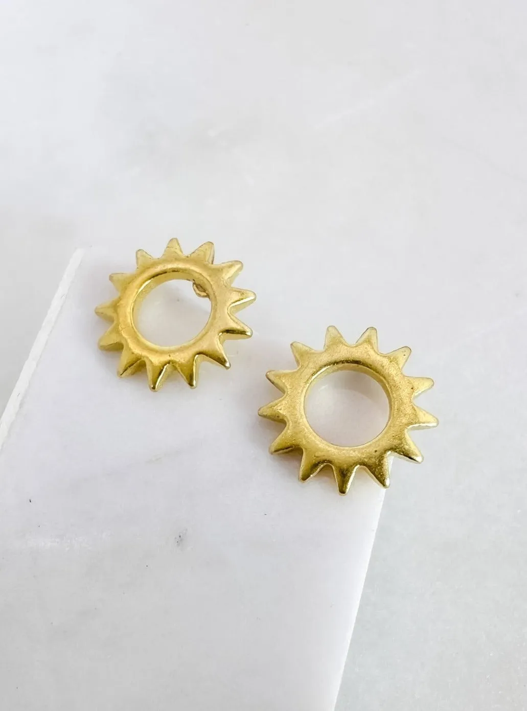 Brass Open Sun Stud Earrings