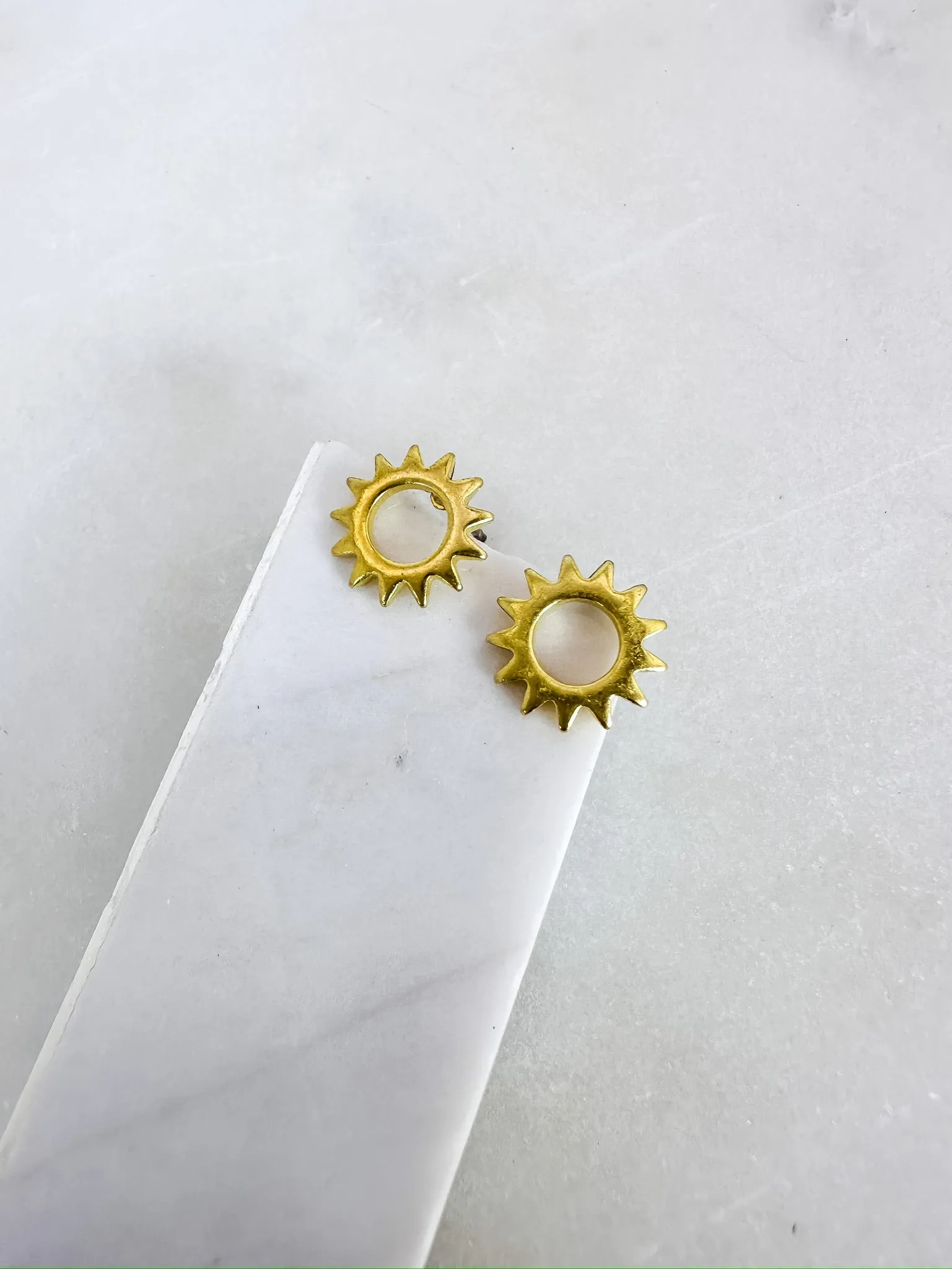 Brass Open Sun Stud Earrings