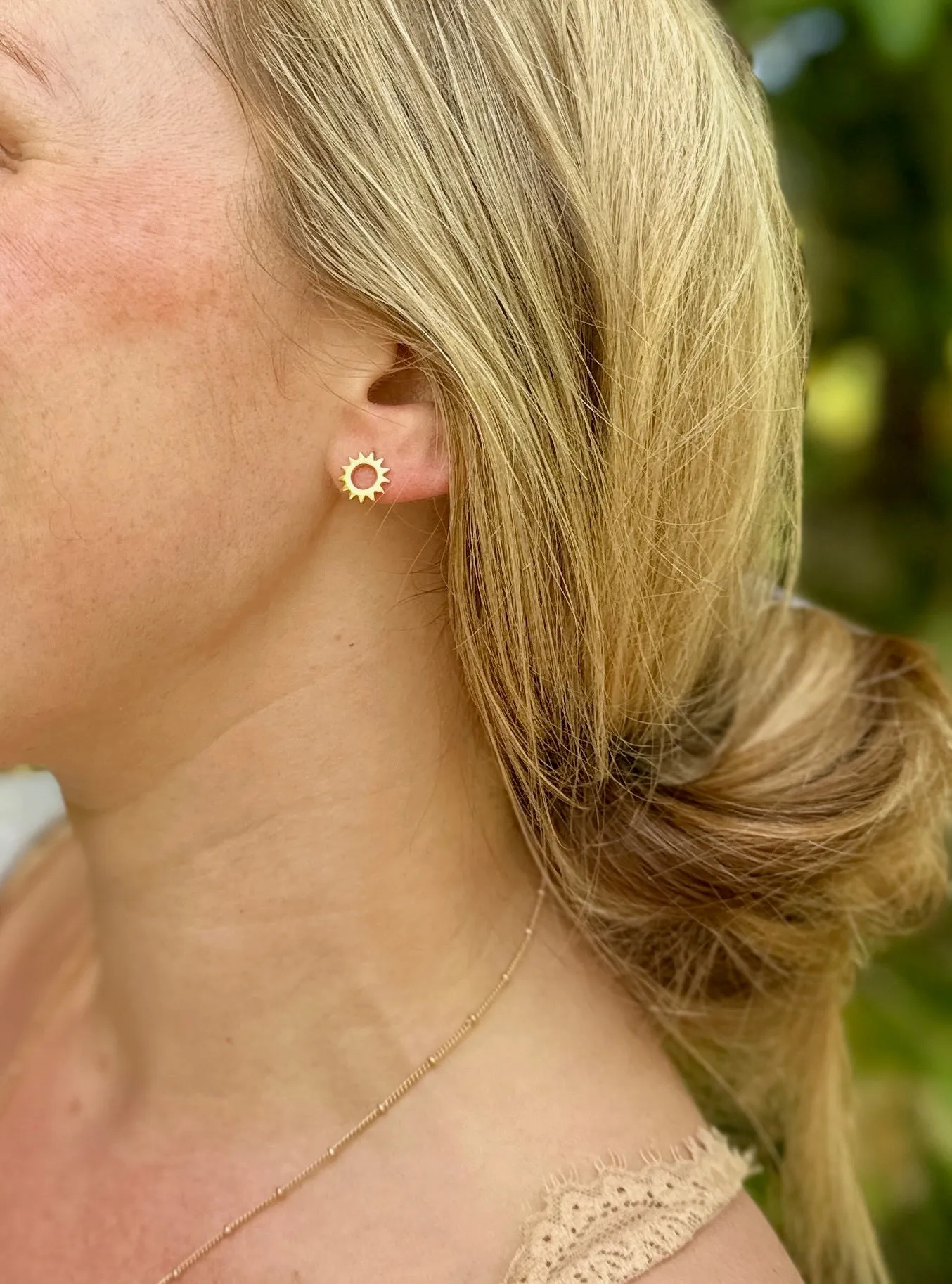 Brass Open Sun Stud Earrings