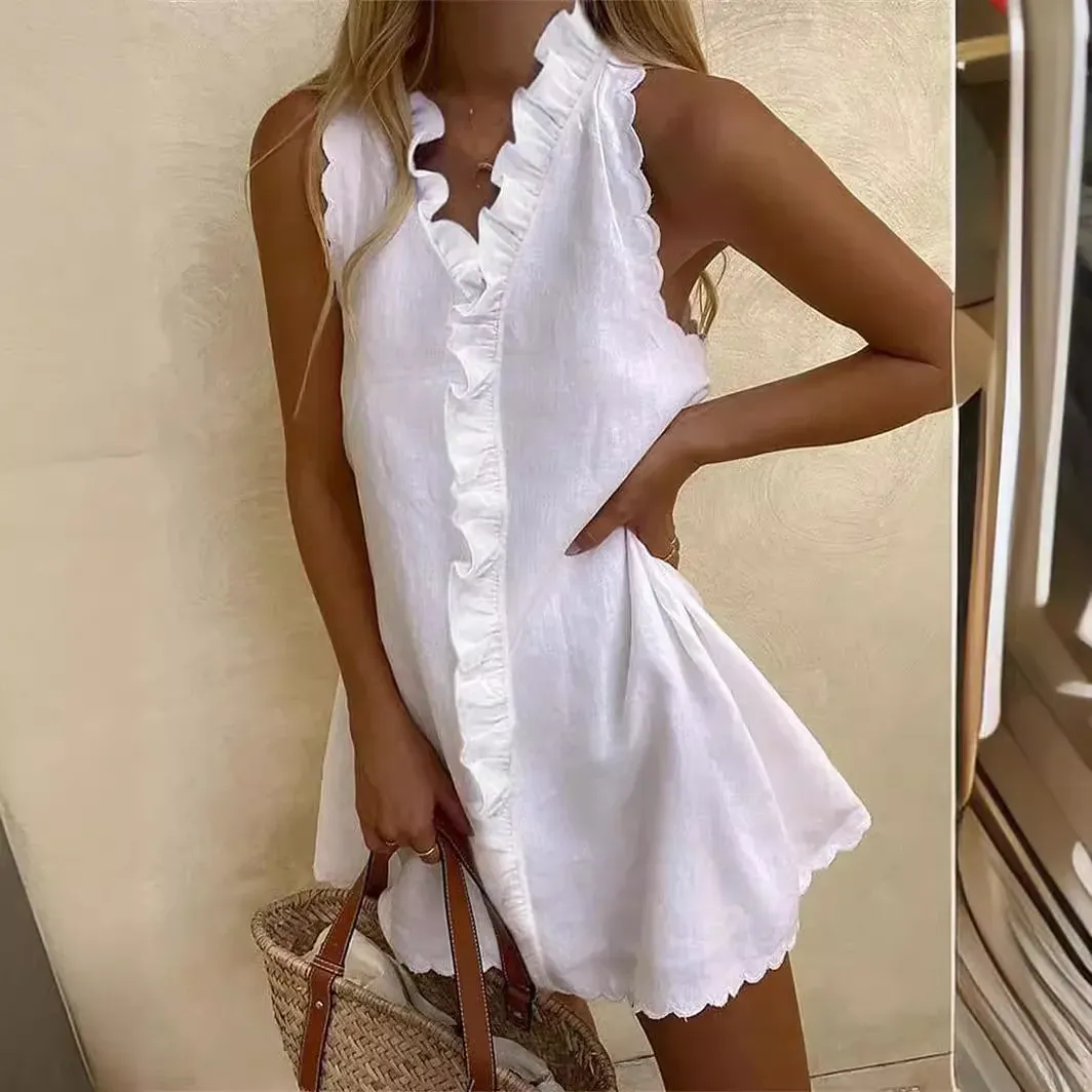 Breezy & Beautiful – Casual Cotton Linen Ruffled Dress