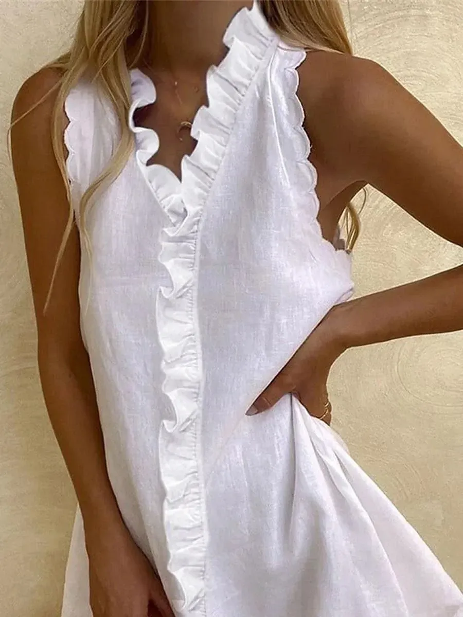 Breezy & Beautiful – Casual Cotton Linen Ruffled Dress