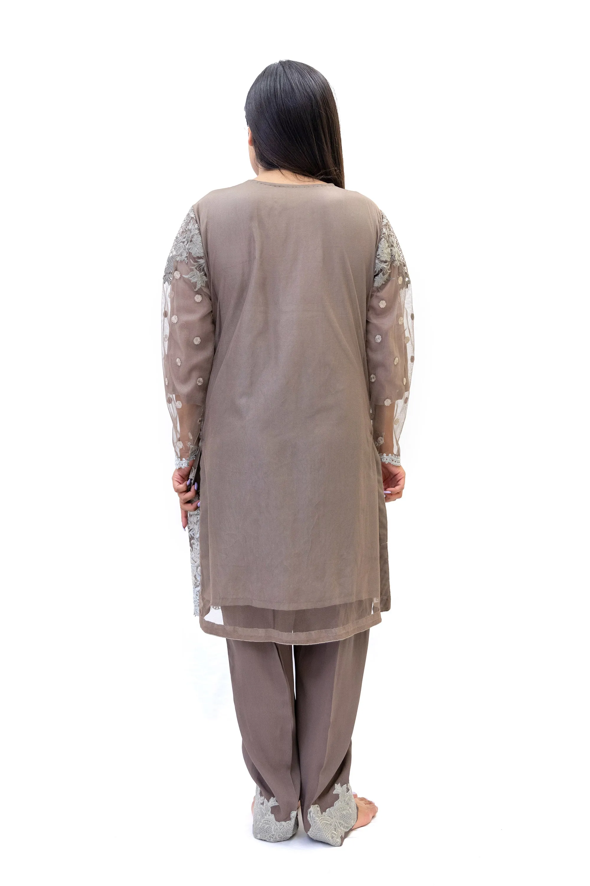 Brown Net Embroidered Salwar Kameez - Sobia Nazir Suit