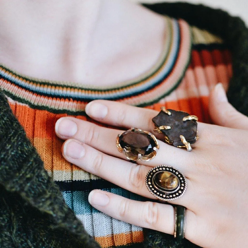 Brutalis Modern Spotted Agate Statement Ring