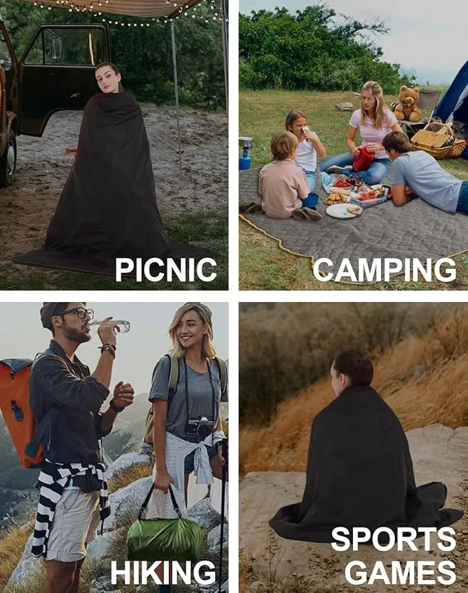 C-LIGHT Outdoor Hoodie Blanket - Stadium Blankets Waterproof Windproof 79’‘x59’‘ - Emergency Blanket for Rain&Cold Weather - Perfect for Picnic, Camping, Outdoor Sports Event, Stadium, Beach (Black)