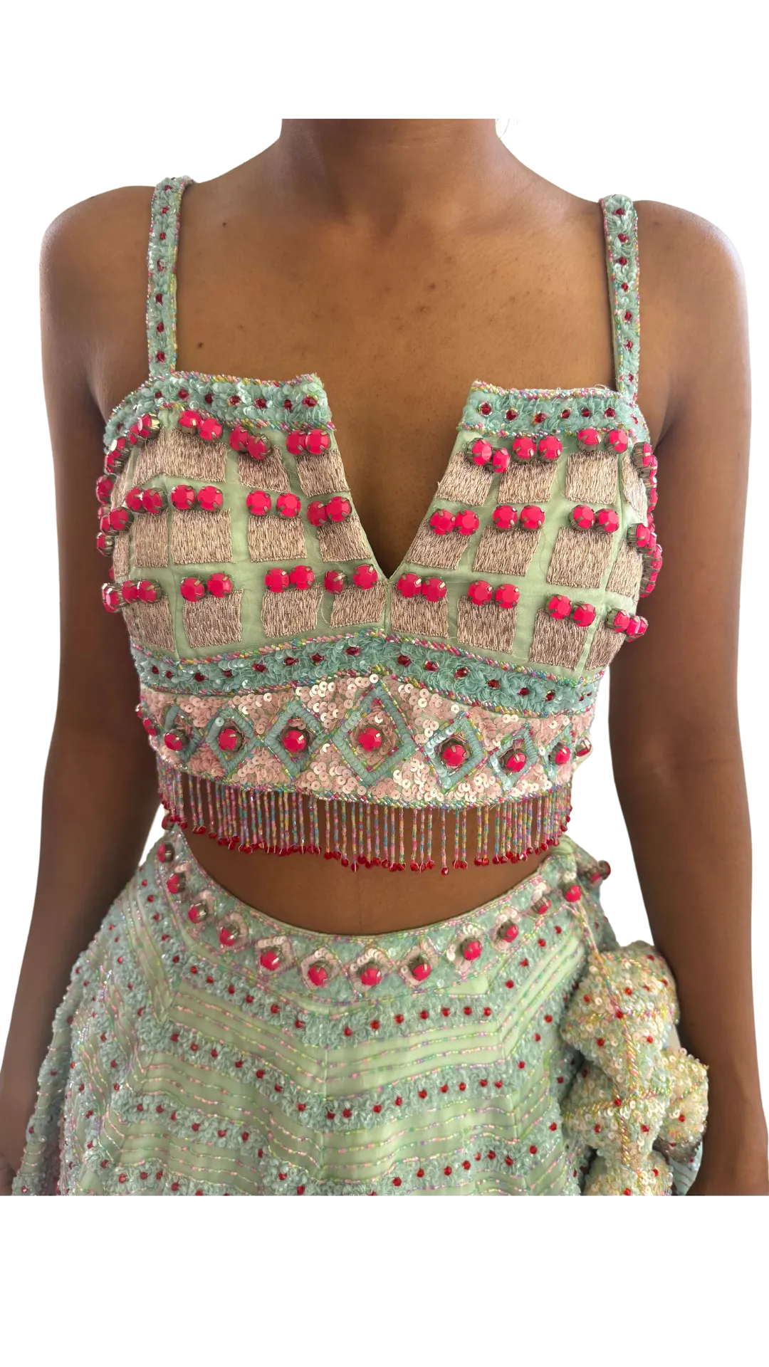 Candy Blue and Pink Heavily Beaded Lehenga