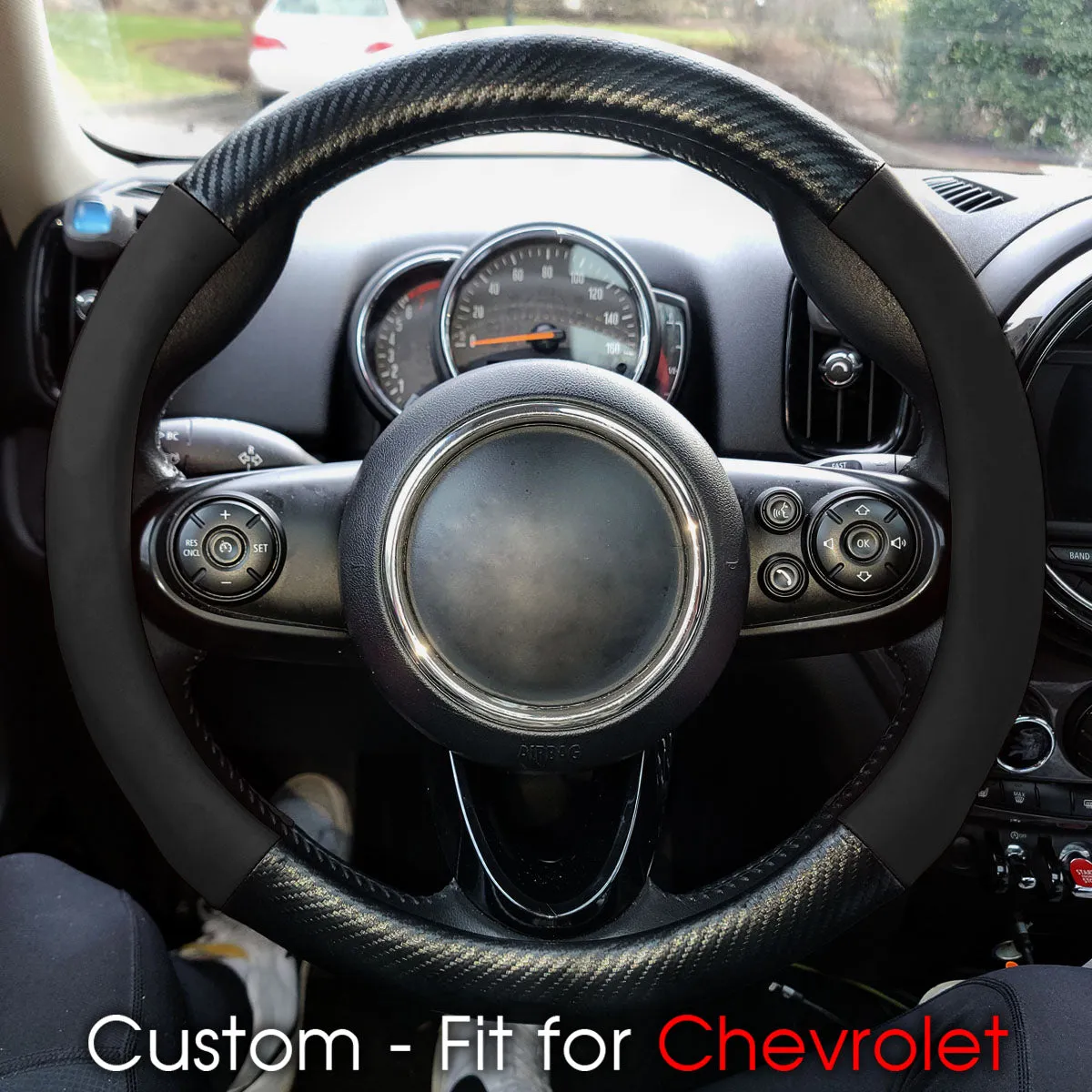 Car Steering Wheel Cover, Custom-Fit For Cars, Leather Nonslip 3D Carbon Fiber Texture Sport Style Wheel Cover for Women, Interior Modification for All Car Accessories WACH225