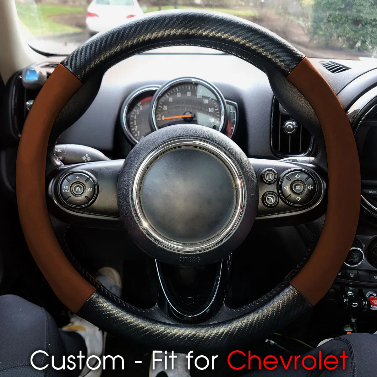 Car Steering Wheel Cover, Custom-Fit For Cars, Leather Nonslip 3D Carbon Fiber Texture Sport Style Wheel Cover for Women, Interior Modification for All Car Accessories WACH225