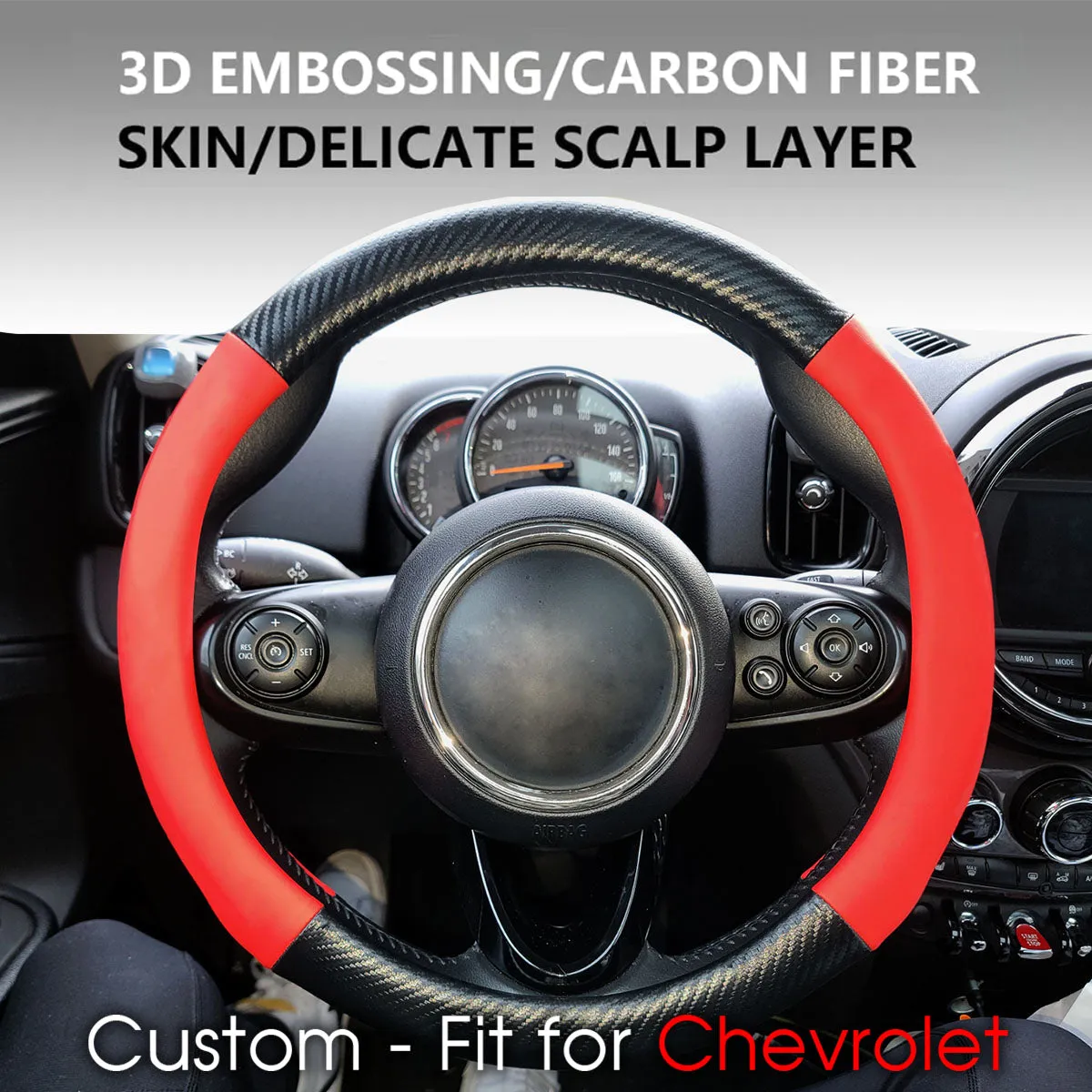 Car Steering Wheel Cover, Custom-Fit For Cars, Leather Nonslip 3D Carbon Fiber Texture Sport Style Wheel Cover for Women, Interior Modification for All Car Accessories WACH225