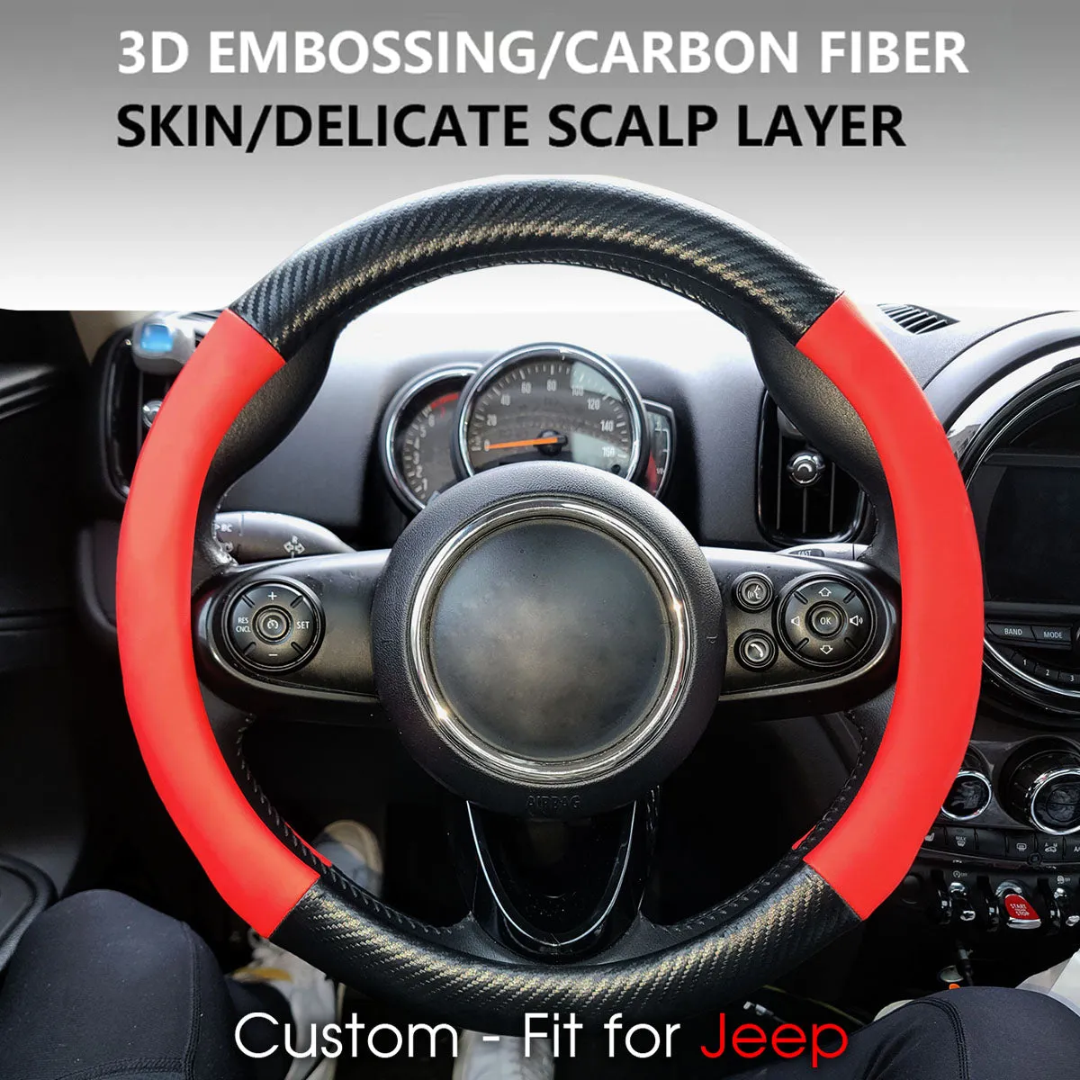 Car Steering Wheel Cover, Custom-Fit For Cars, Leather Nonslip 3D Carbon Fiber Texture Sport Style Wheel Cover for Women, Interior Modification for All Car Accessories WAJE225