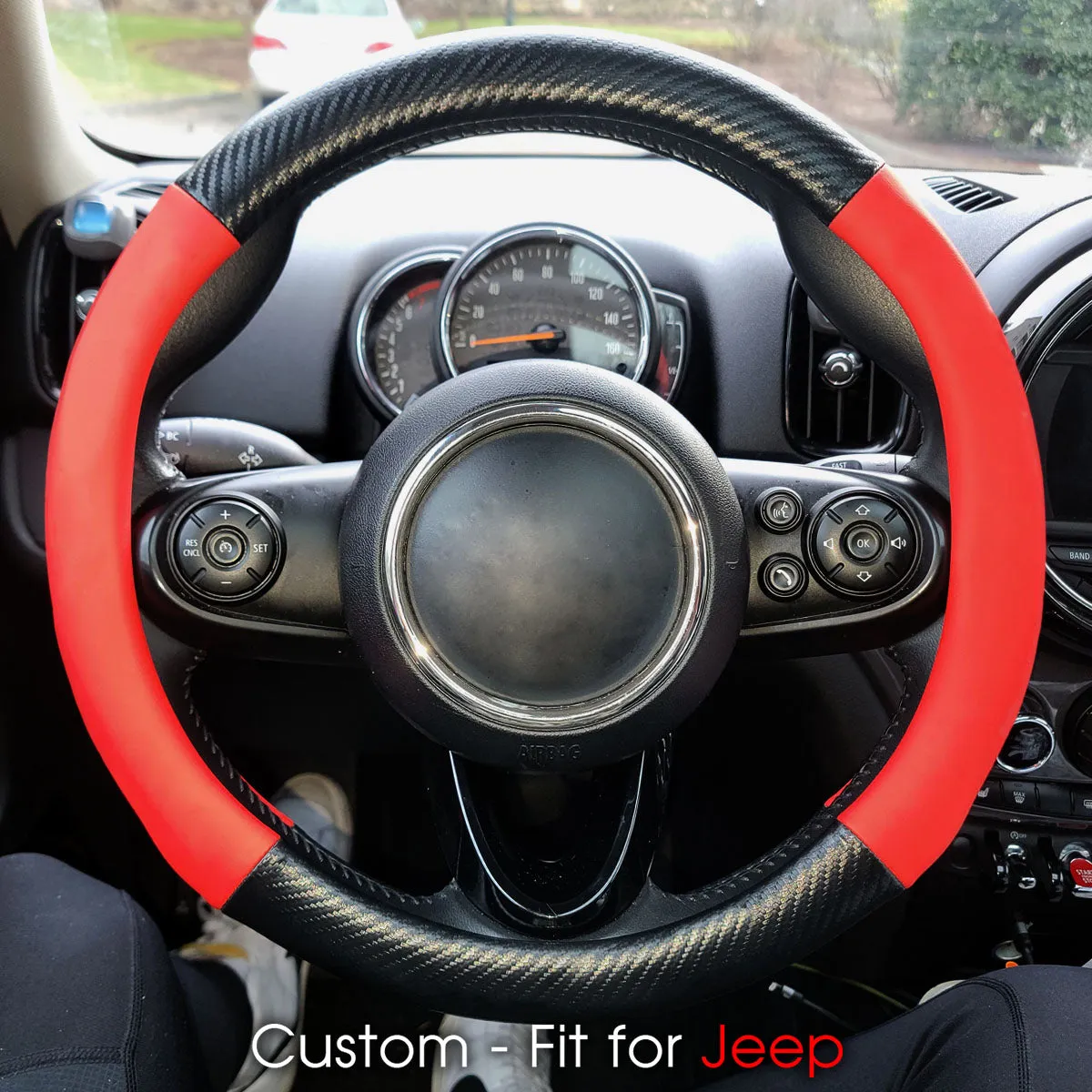 Car Steering Wheel Cover, Custom-Fit For Cars, Leather Nonslip 3D Carbon Fiber Texture Sport Style Wheel Cover for Women, Interior Modification for All Car Accessories WAJE225