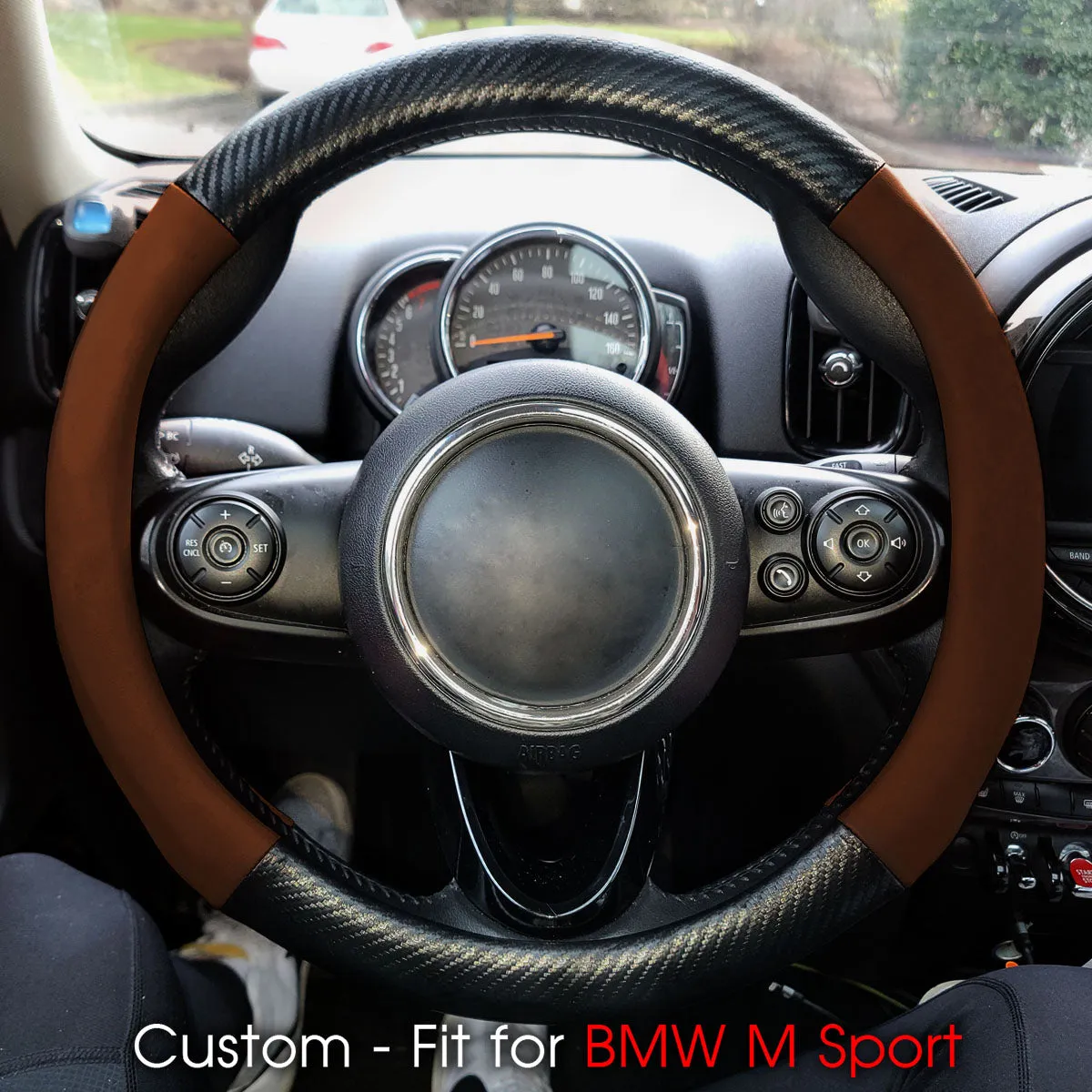 Car Steering Wheel Cover, Custom-Fit For Cars, Leather Nonslip 3D Carbon Fiber Texture Sport Style Wheel Cover for Women, Interior Modification for All Car Accessories WAKO225
