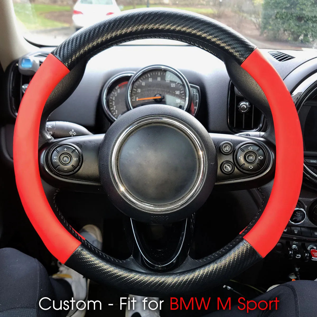Car Steering Wheel Cover, Custom-Fit For Cars, Leather Nonslip 3D Carbon Fiber Texture Sport Style Wheel Cover for Women, Interior Modification for All Car Accessories WAKO225