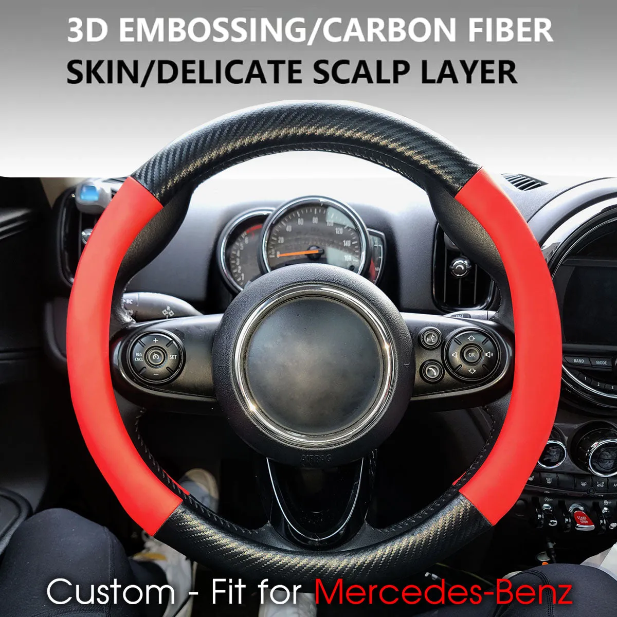 Car Steering Wheel Cover, Custom-Fit For Cars, Leather Nonslip 3D Carbon Fiber Texture Sport Style Wheel Cover for Women, Interior Modification for All Car Accessories WAMB225