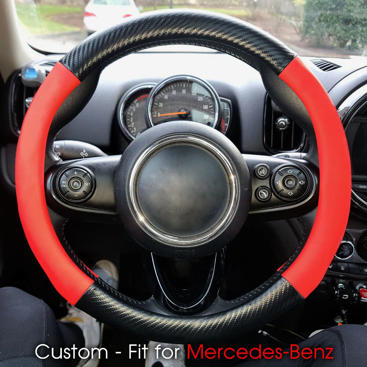 Car Steering Wheel Cover, Custom-Fit For Cars, Leather Nonslip 3D Carbon Fiber Texture Sport Style Wheel Cover for Women, Interior Modification for All Car Accessories WAMB225