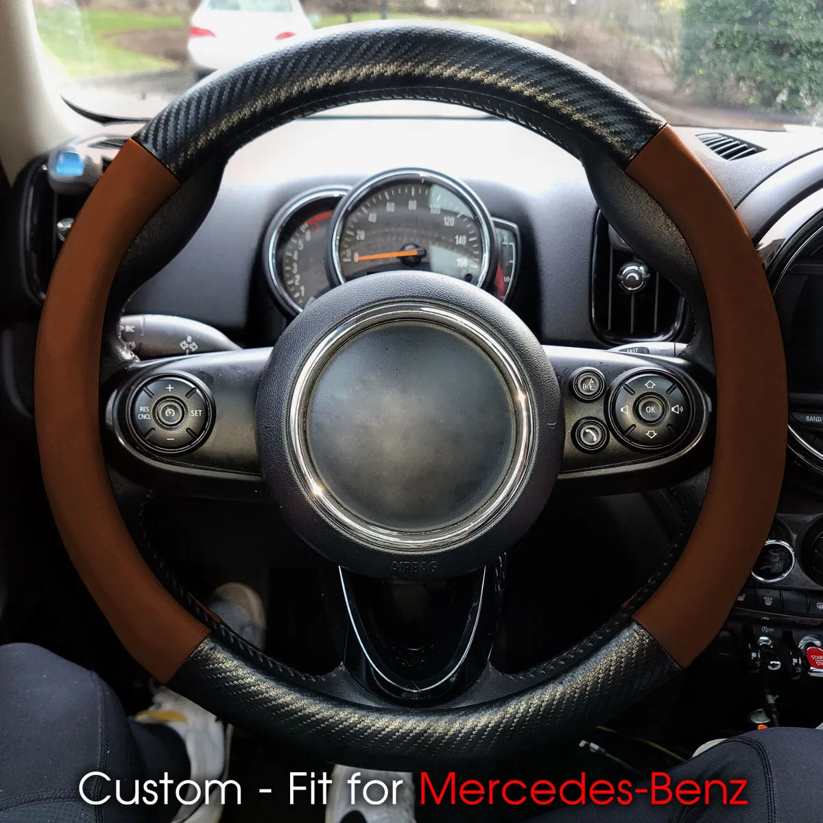 Car Steering Wheel Cover, Custom-Fit For Cars, Leather Nonslip 3D Carbon Fiber Texture Sport Style Wheel Cover for Women, Interior Modification for All Car Accessories WAMB225