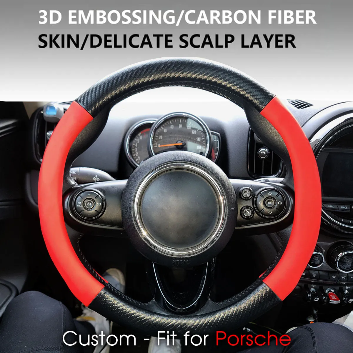 Car Steering Wheel Cover, Custom-Fit For Cars, Leather Nonslip 3D Carbon Fiber Texture Sport Style Wheel Cover for Women, Interior Modification for All Car Accessories WARL225