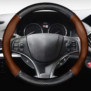 Car Steering Wheel Cover, Custom Fit For Your Cars, Leather Nonslip 3D Carbon Fiber Texture Sport Style Wheel Cover for Women, Interior Modification for All Car Accessories PF18992