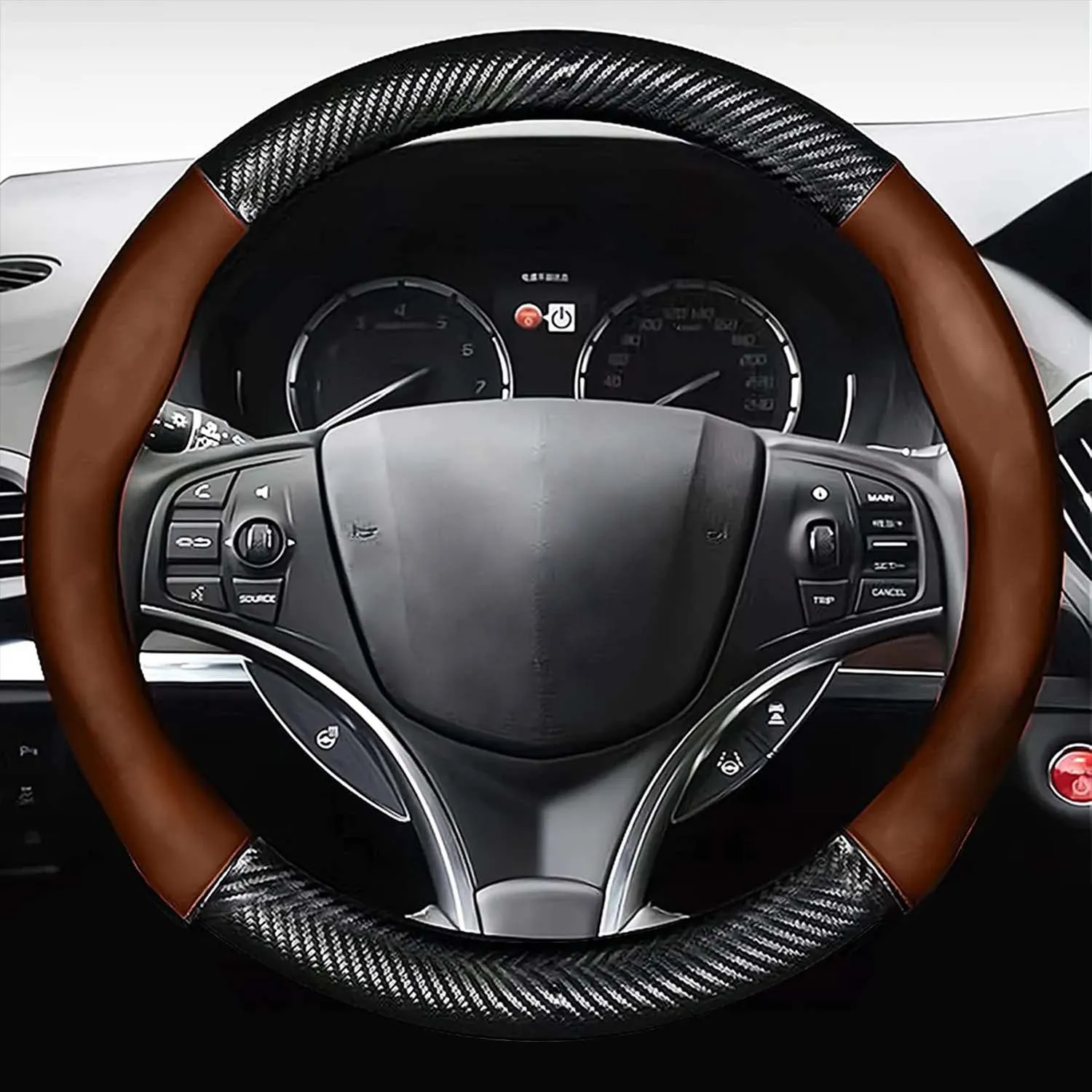 Car Steering Wheel Cover, Custom Fit For Your Cars, Leather Nonslip 3D Carbon Fiber Texture Sport Style Wheel Cover for Women, Interior Modification for All Car Accessories PF18992