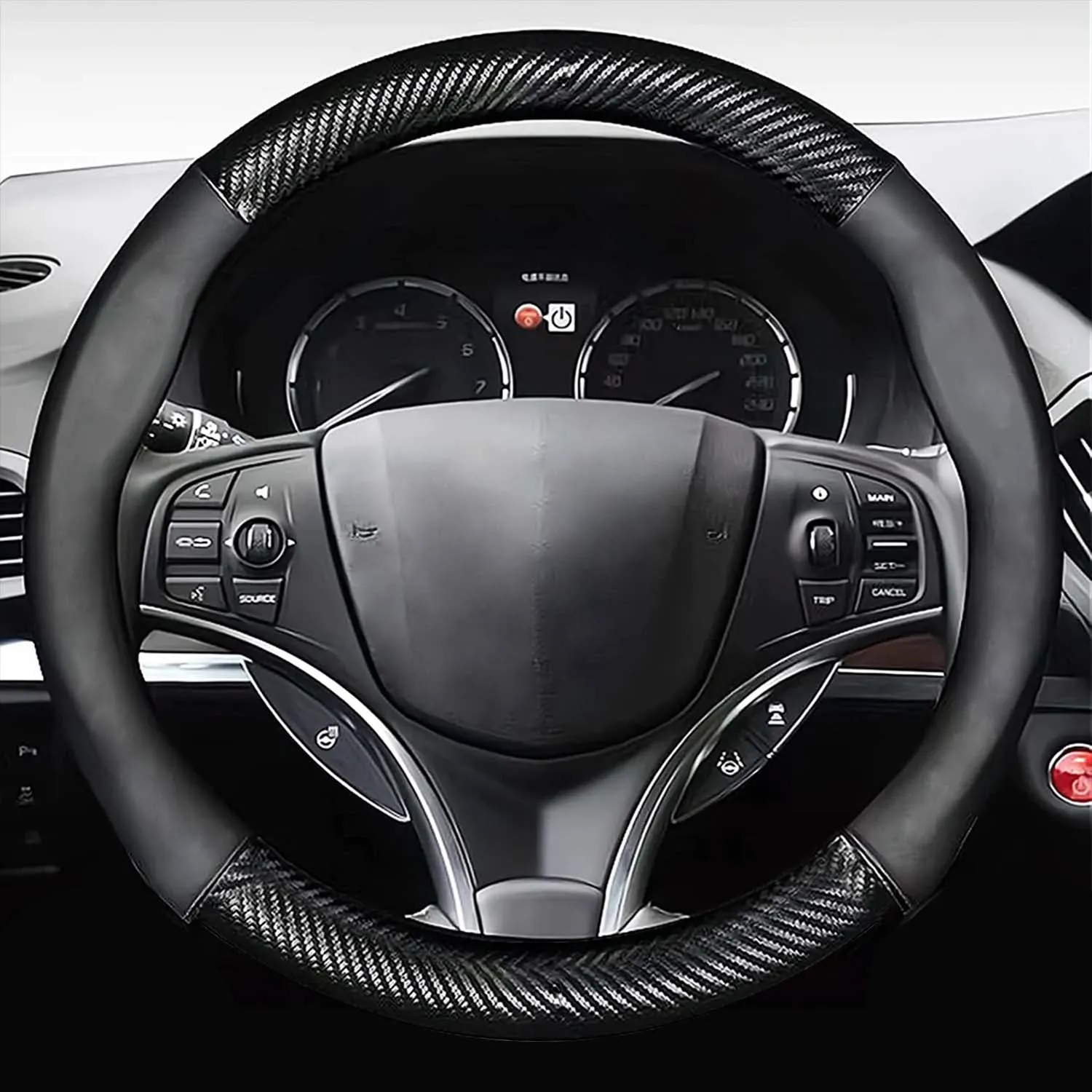 Car Steering Wheel Cover, Custom Fit For Your Cars, Leather Nonslip 3D Carbon Fiber Texture Sport Style Wheel Cover for Women, Interior Modification for All Car Accessories PF18992