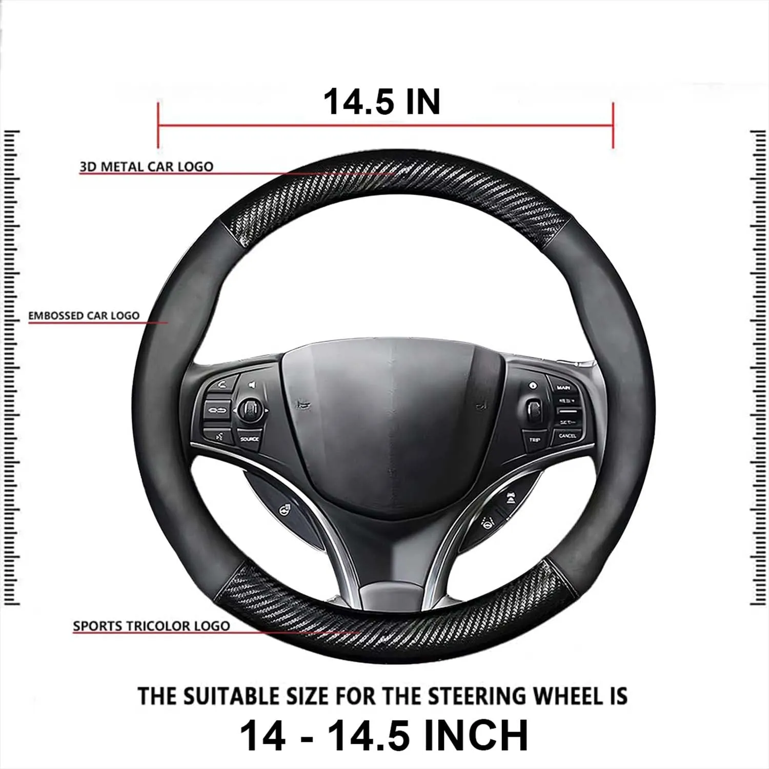 Car Steering Wheel Cover, Custom Fit For Your Cars, Leather Nonslip 3D Carbon Fiber Texture Sport Style Wheel Cover for Women, Interior Modification for All Car Accessories PF18992