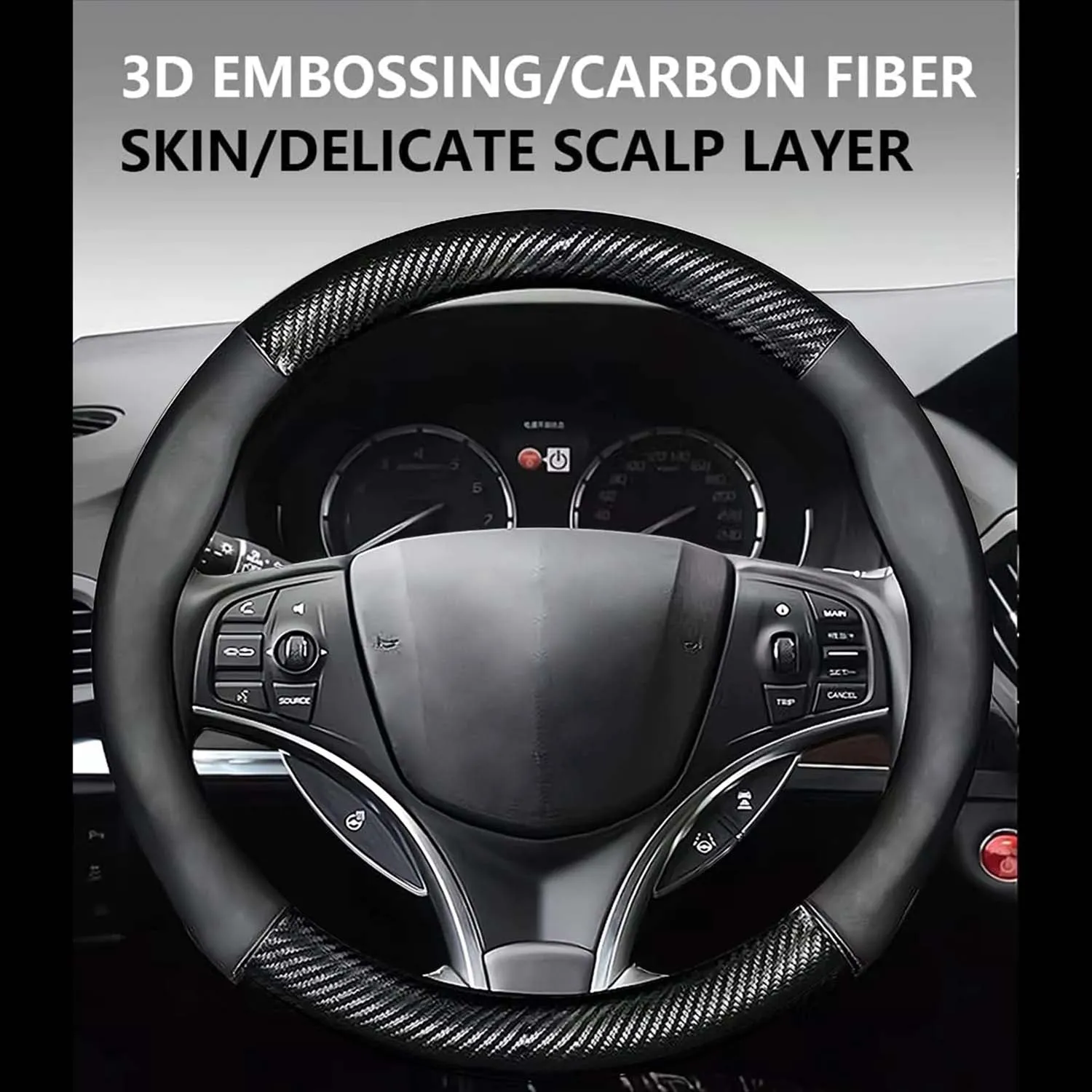 Car Steering Wheel Cover, Custom Fit For Your Cars, Leather Nonslip 3D Carbon Fiber Texture Sport Style Wheel Cover for Women, Interior Modification for All Car Accessories PF18992