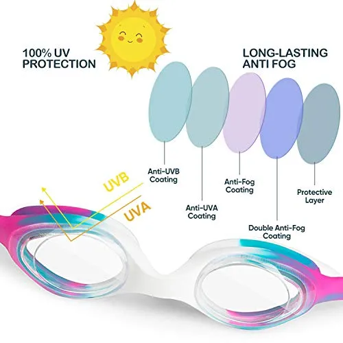 Careula Kids Swim Goggles, Swimming Goggles for Boys Girls Kids Age 3-12 Child Toddler Swim Goggles Wide Clear Vision Easy to Adjust No Leak Anti-Fog UV Protection Soft Silicone Kids Goggles