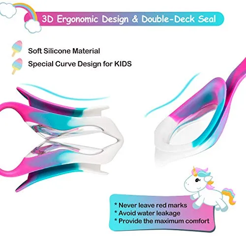 Careula Kids Swim Goggles, Swimming Goggles for Boys Girls Kids Age 3-12 Child Toddler Swim Goggles Wide Clear Vision Easy to Adjust No Leak Anti-Fog UV Protection Soft Silicone Kids Goggles