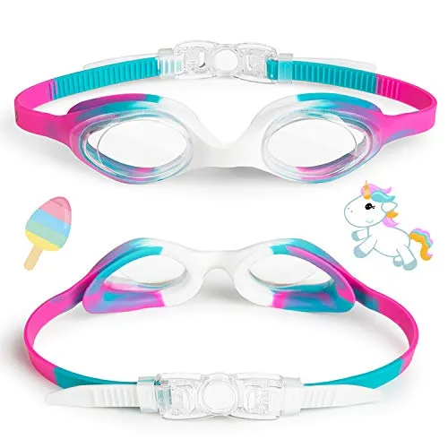 Careula Kids Swim Goggles, Swimming Goggles for Boys Girls Kids Age 3-12 Child Toddler Swim Goggles Wide Clear Vision Easy to Adjust No Leak Anti-Fog UV Protection Soft Silicone Kids Goggles