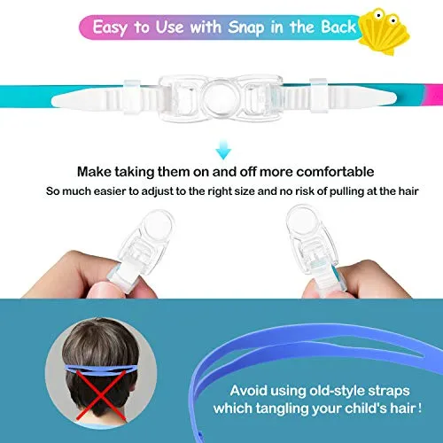 Careula Kids Swim Goggles, Swimming Goggles for Boys Girls Kids Age 3-12 Child Toddler Swim Goggles Wide Clear Vision Easy to Adjust No Leak Anti-Fog UV Protection Soft Silicone Kids Goggles