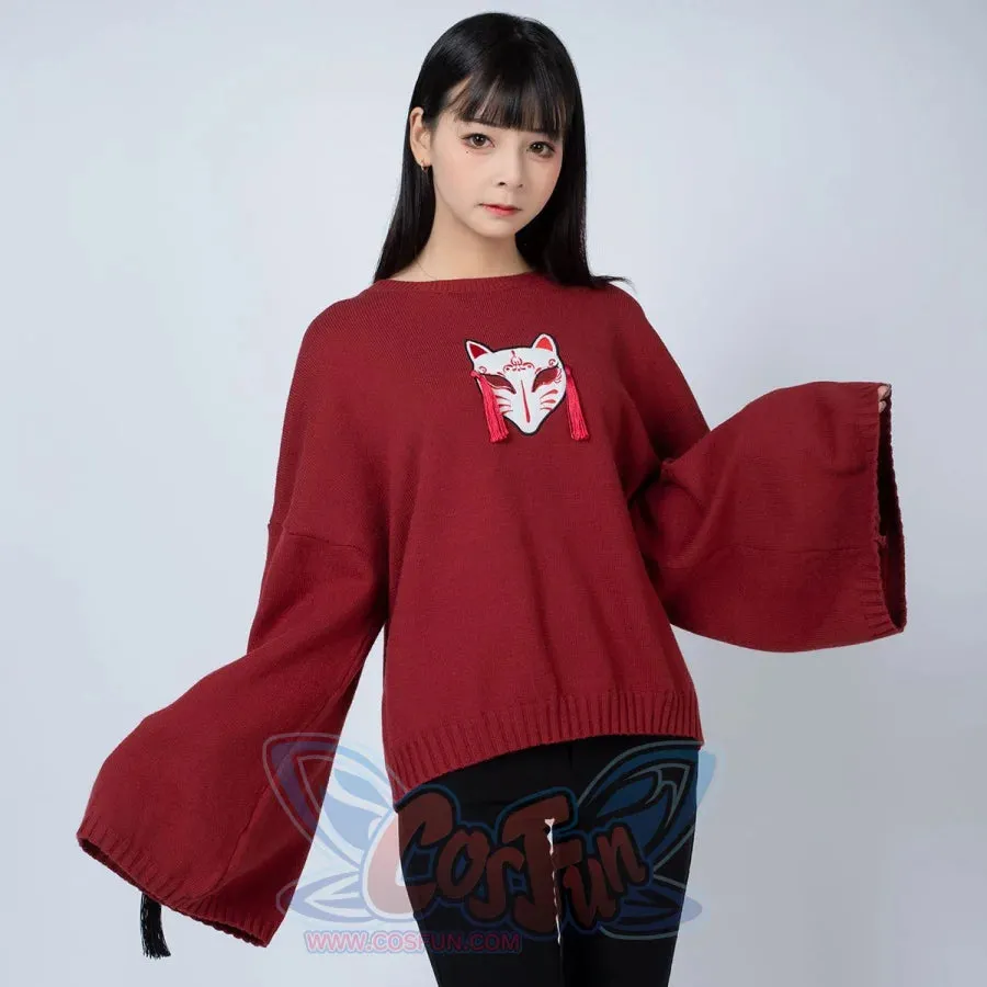 Cartoon Fox face Embroidery Tassels Sweater Pullover mp005913
