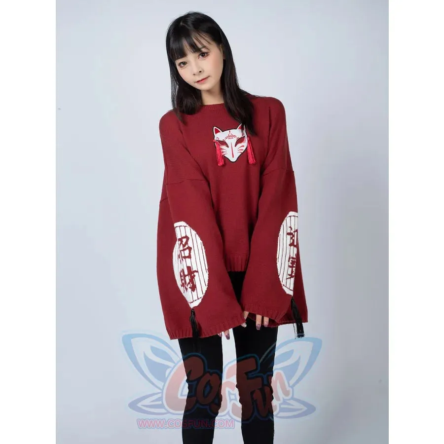 Cartoon Fox face Embroidery Tassels Sweater Pullover mp005913