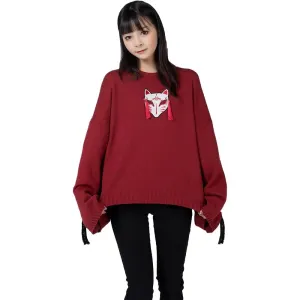 Cartoon Fox face Embroidery Tassels Sweater Pullover mp005913