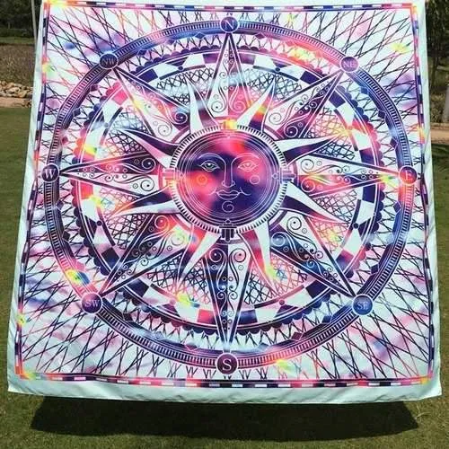 Casual Colorful Sun God Totem Square Scarf - Blue