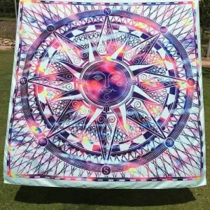 Casual Colorful Sun God Totem Square Scarf - Blue