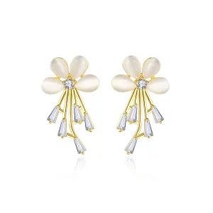 Cats Eye & Cubic Zirconia Flower Stud Earrings