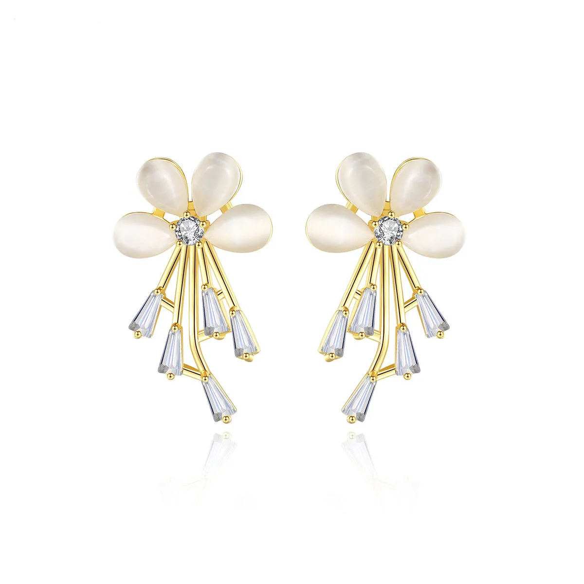 Cats Eye & Cubic Zirconia Flower Stud Earrings