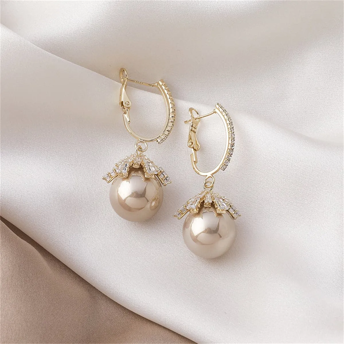 Champagne Pearl & 18K Gold-Plated Huggie Earrings