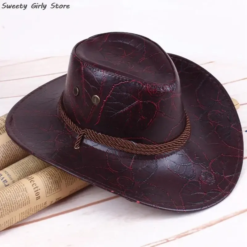 Chapéu de cowboy cavaleiro ocidental, feminino, masculino, couro