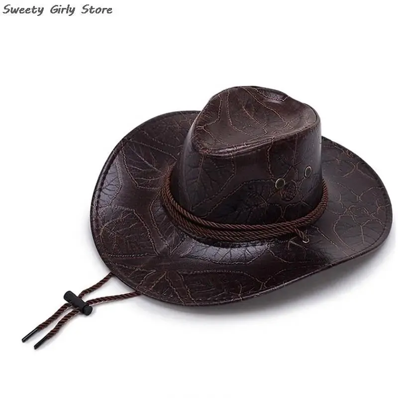 Chapéu de cowboy cavaleiro ocidental, feminino, masculino, couro