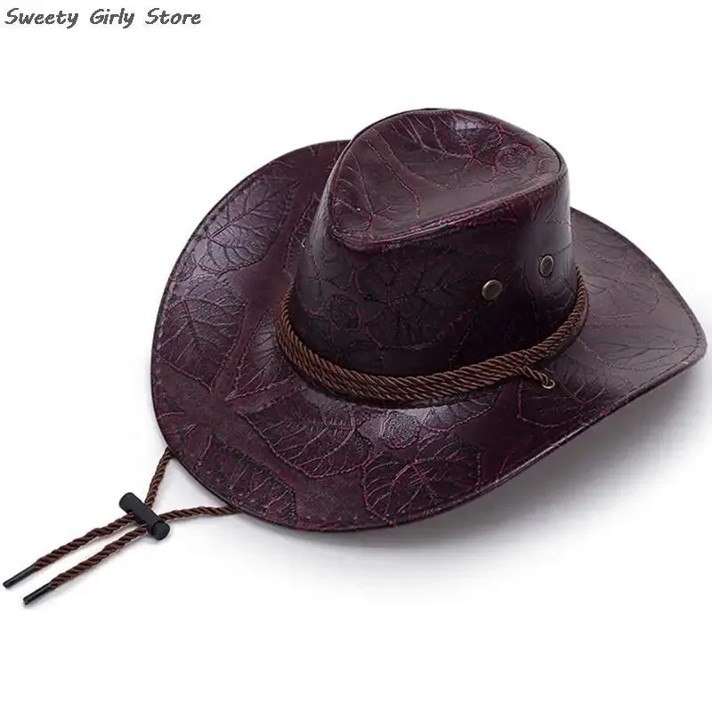 Chapéu de cowboy cavaleiro ocidental, feminino, masculino, couro