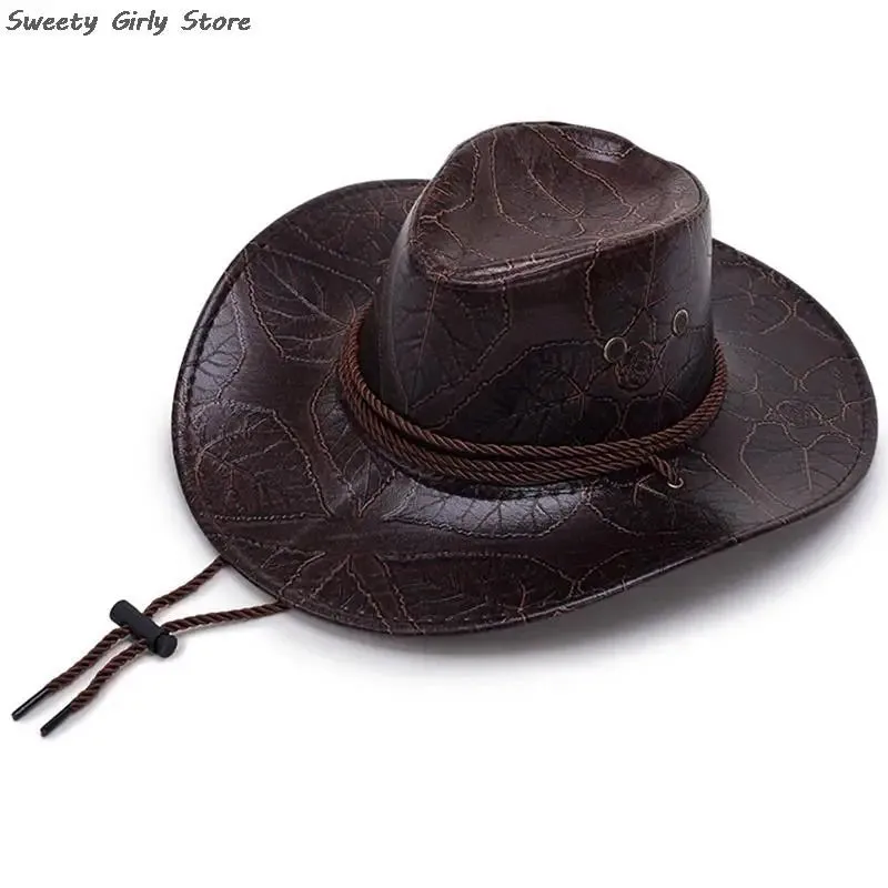 Chapéu de cowboy cavaleiro ocidental, feminino, masculino, couro
