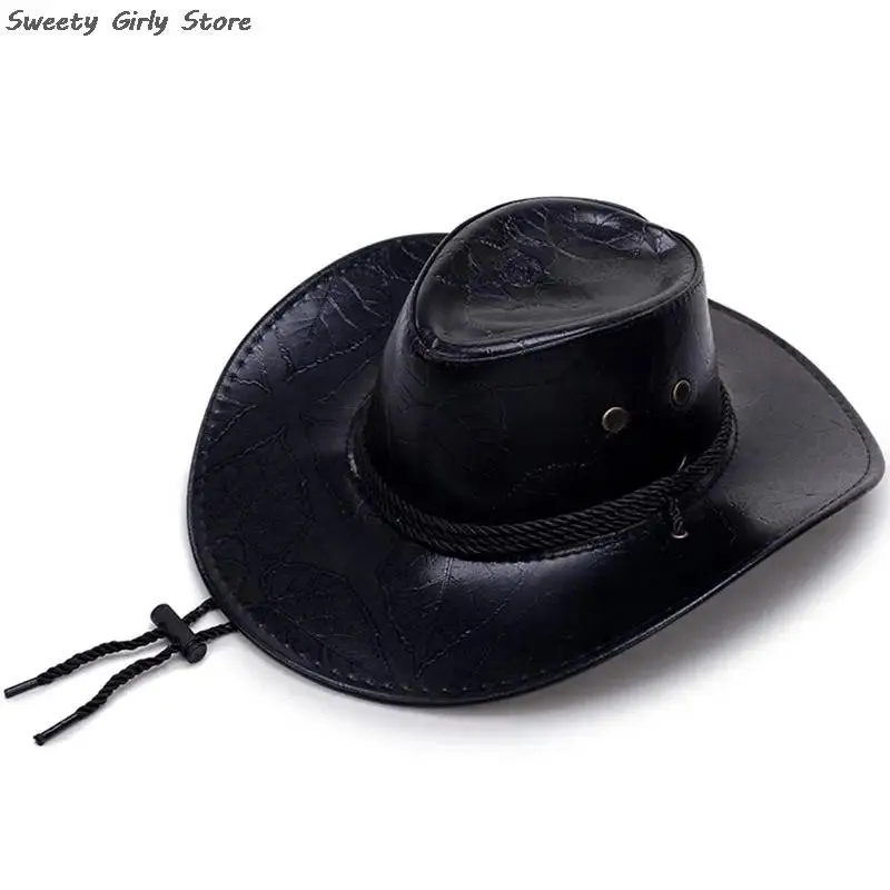 Chapéu de cowboy cavaleiro ocidental, feminino, masculino, couro