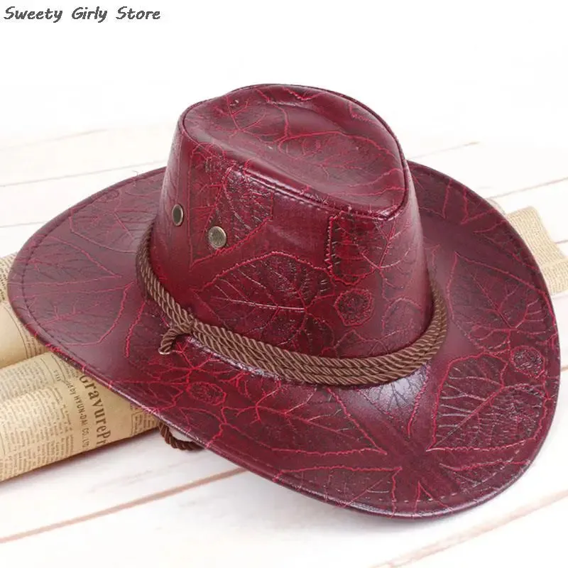 Chapéu de cowboy cavaleiro ocidental, feminino, masculino, couro