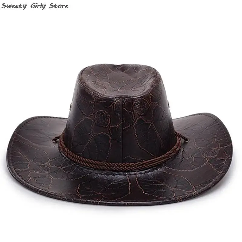 Chapéu de cowboy cavaleiro ocidental, feminino, masculino, couro