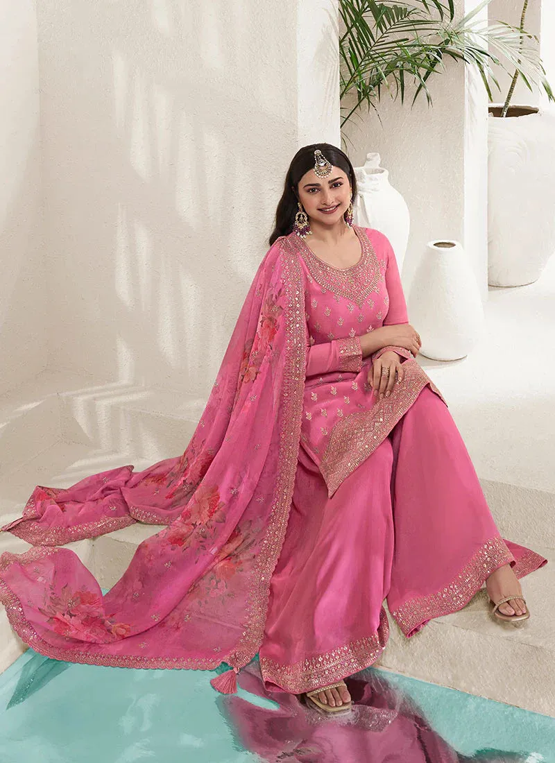 Charming Pink Heavy Embroidered Sharara Suit