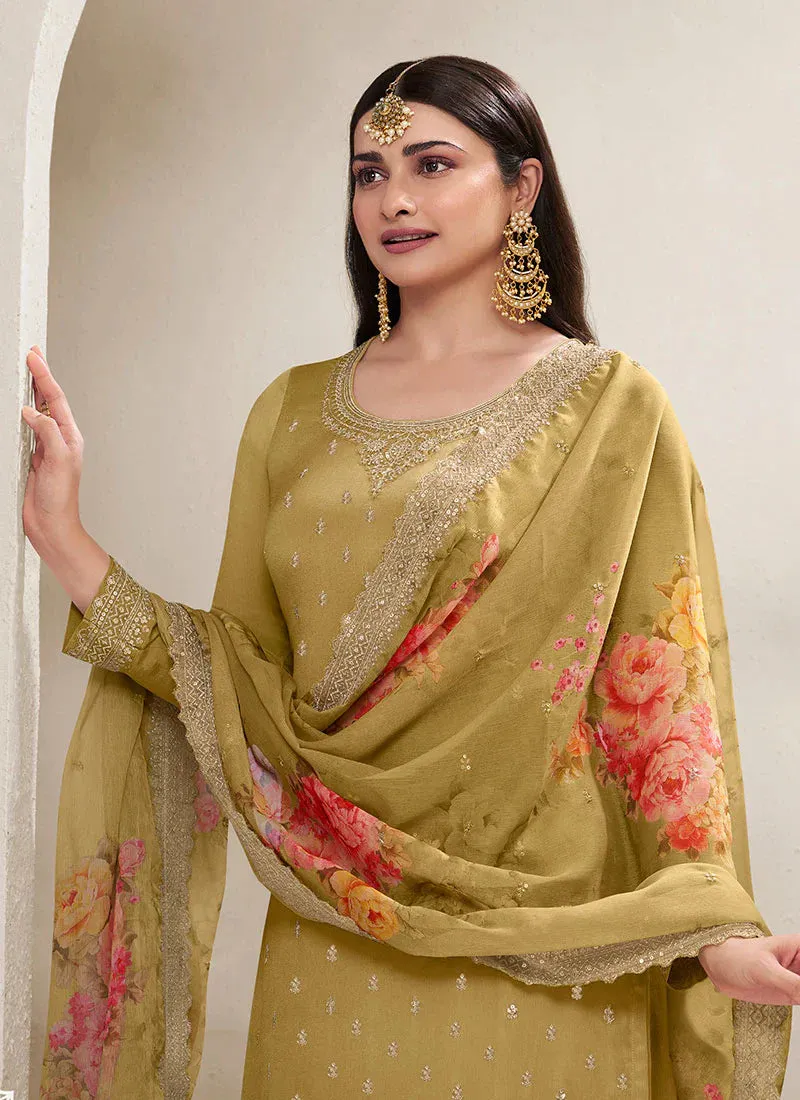 Charming Yellow Heavy Embroidered Sharara Suit