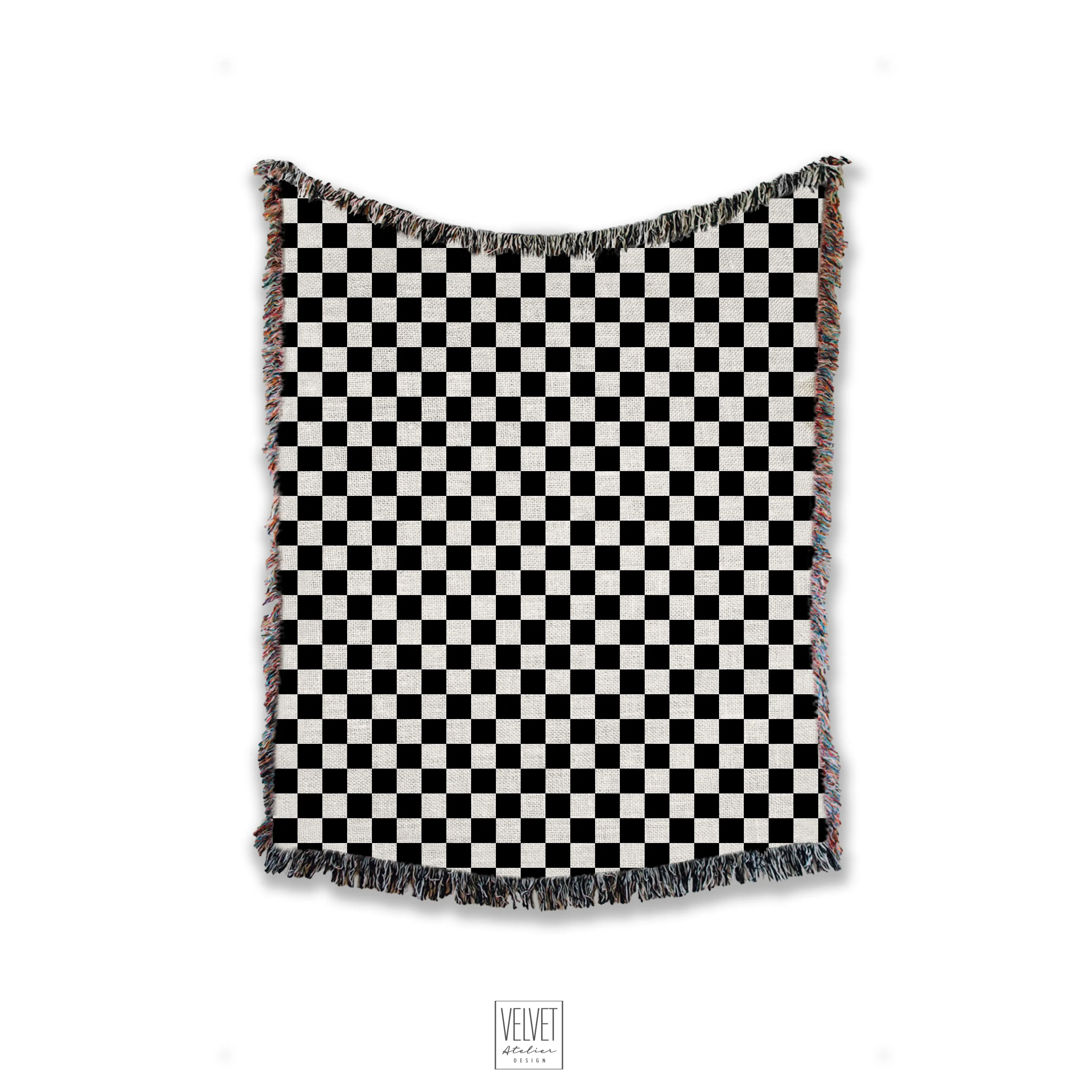 Checkered black and white woven Throw Blanket, Tapestry, Retro, Cozy And Stylish, Interior Decor, Home Accent, Home Accessory