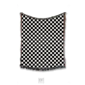 Checkered black and white woven Throw Blanket, Tapestry, Retro, Cozy And Stylish, Interior Decor, Home Accent, Home Accessory